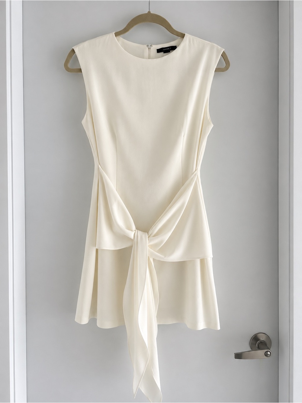 Forever 21 Cream Sleeveless Tie-Front Mini Dress